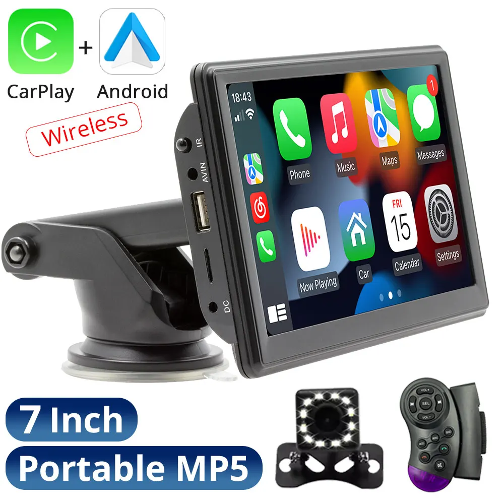 

7Inch Portable Car Radio MP5 Player Wireless CarPlay Android Auto Car Bluetooth USB IPS AHD Touch Screen Multimedia Card Slot