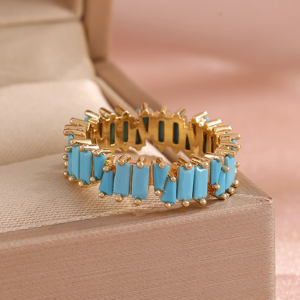 ZAKOL Classic Multi-color Turquoise AAA Zircon Finger Ring for Women Exquisite Personality Copper Material Wedding Band Jewelry