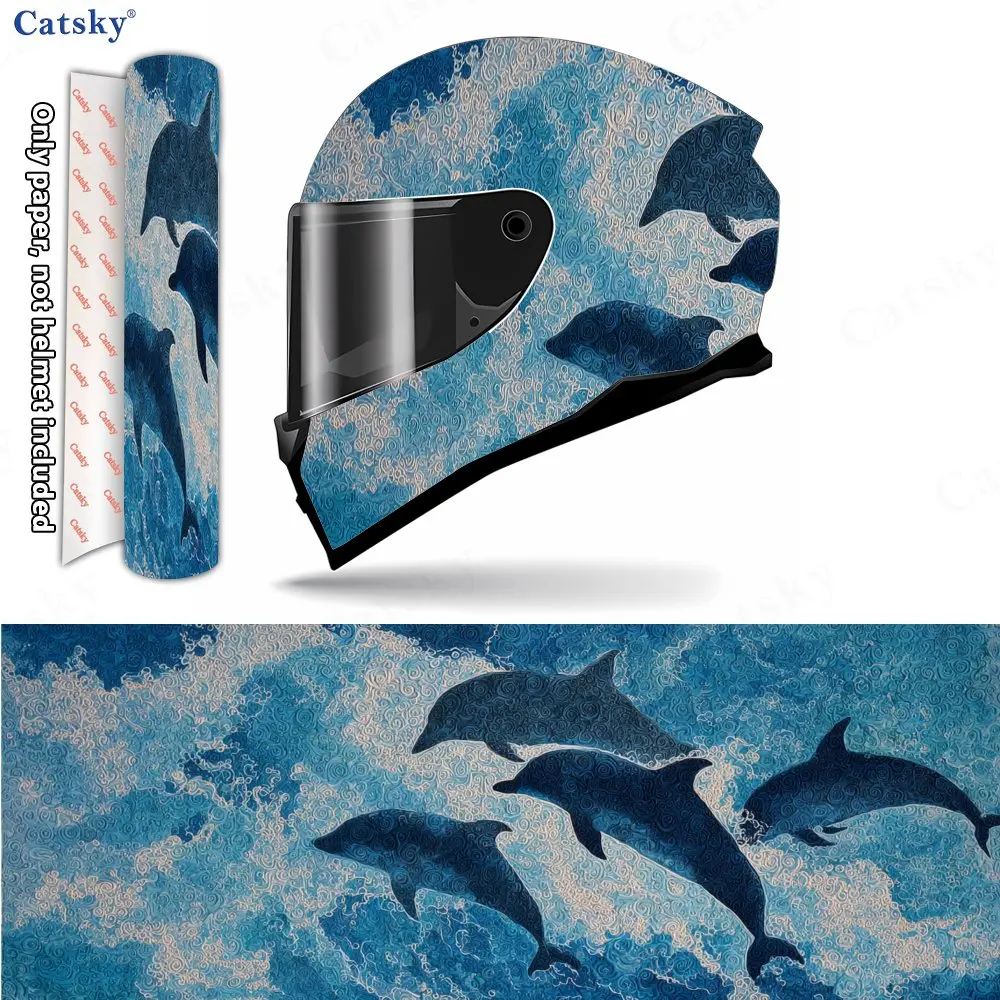 

Dolphin Wave Art Helmet Vinyl Wraps, Waterproof Scratch-Resistant Full Face Helmet Decals, Durable PVC Decoration Protection Hel