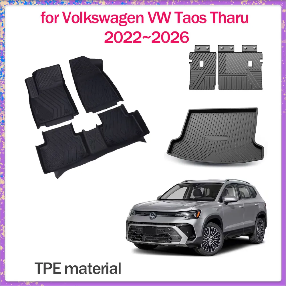Car Floor Mat for Volkswagen VW Taos Tharu 2022~2026 TPE Foot Interior Liner Waterproof Trunk Seats Pad Carpet Custom Accessorie