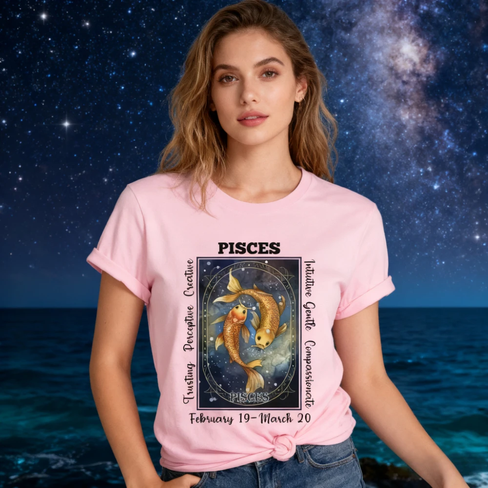 

2025 Pisces Women's Shirt Zodiac High Quality Pisces T-shirt Gift Fashion Casual Zodiac Astrology Pisces Birthday Gift Tee Tops