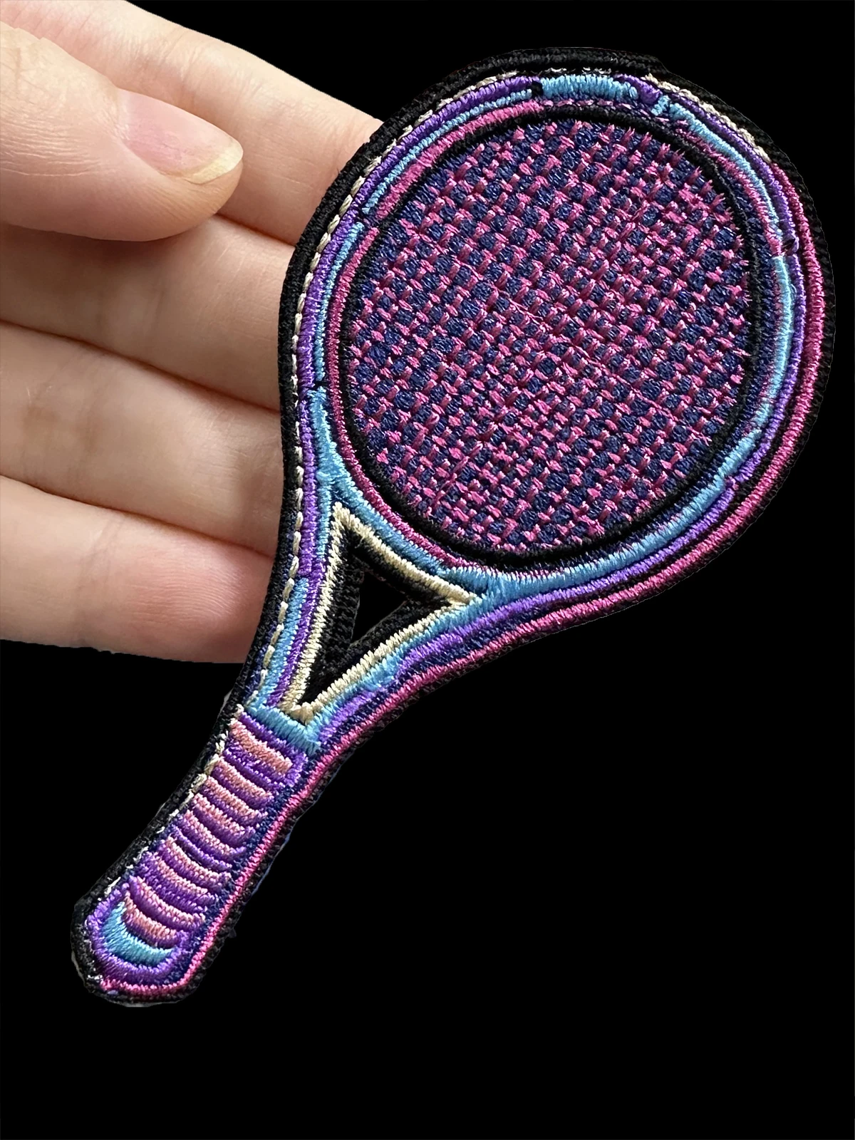 Purple Tennis Racket Embroidered Iron On Patches for Clothing Colorful Cool Fashion Young Girl Embroidery Patches Accessories