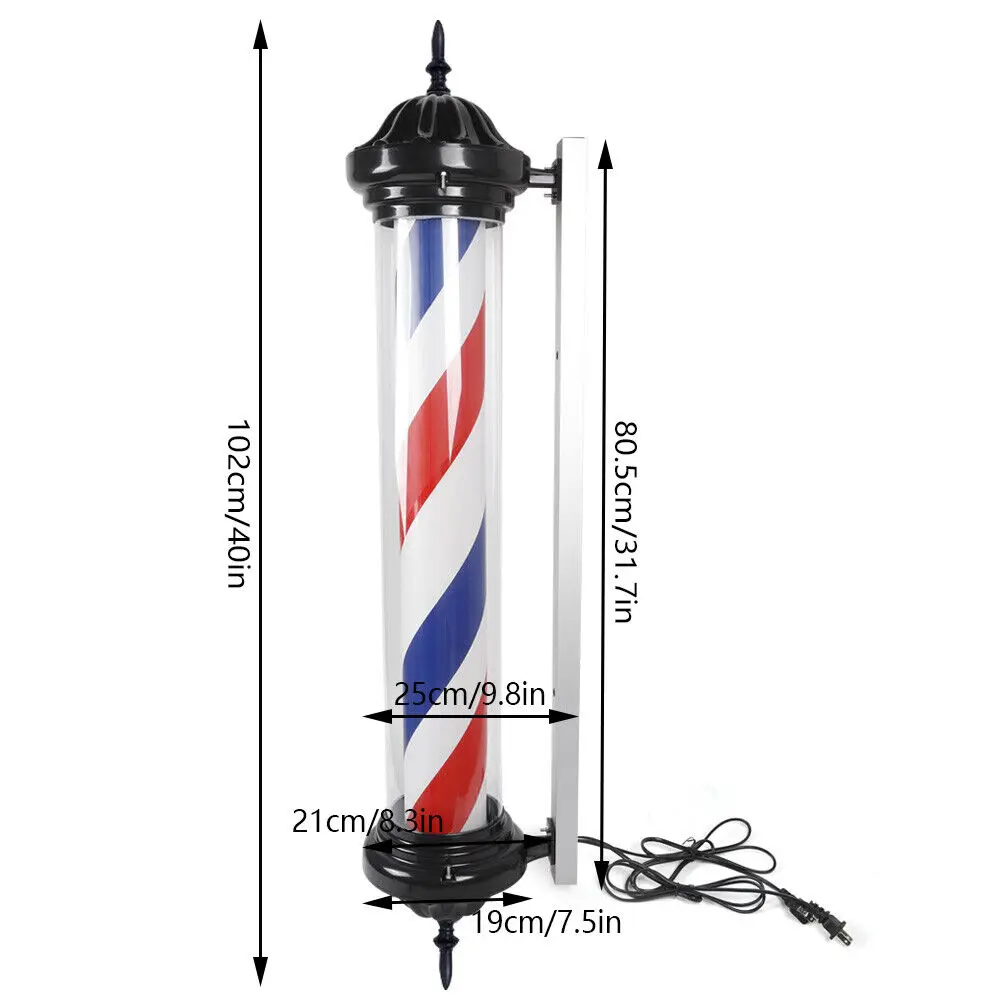 40" Barber Pole Rotating LED Light Hair Salon Outdoor Sign Red White Blue Stripe Indoor/Outdoor Wall Mounted Rotating Light