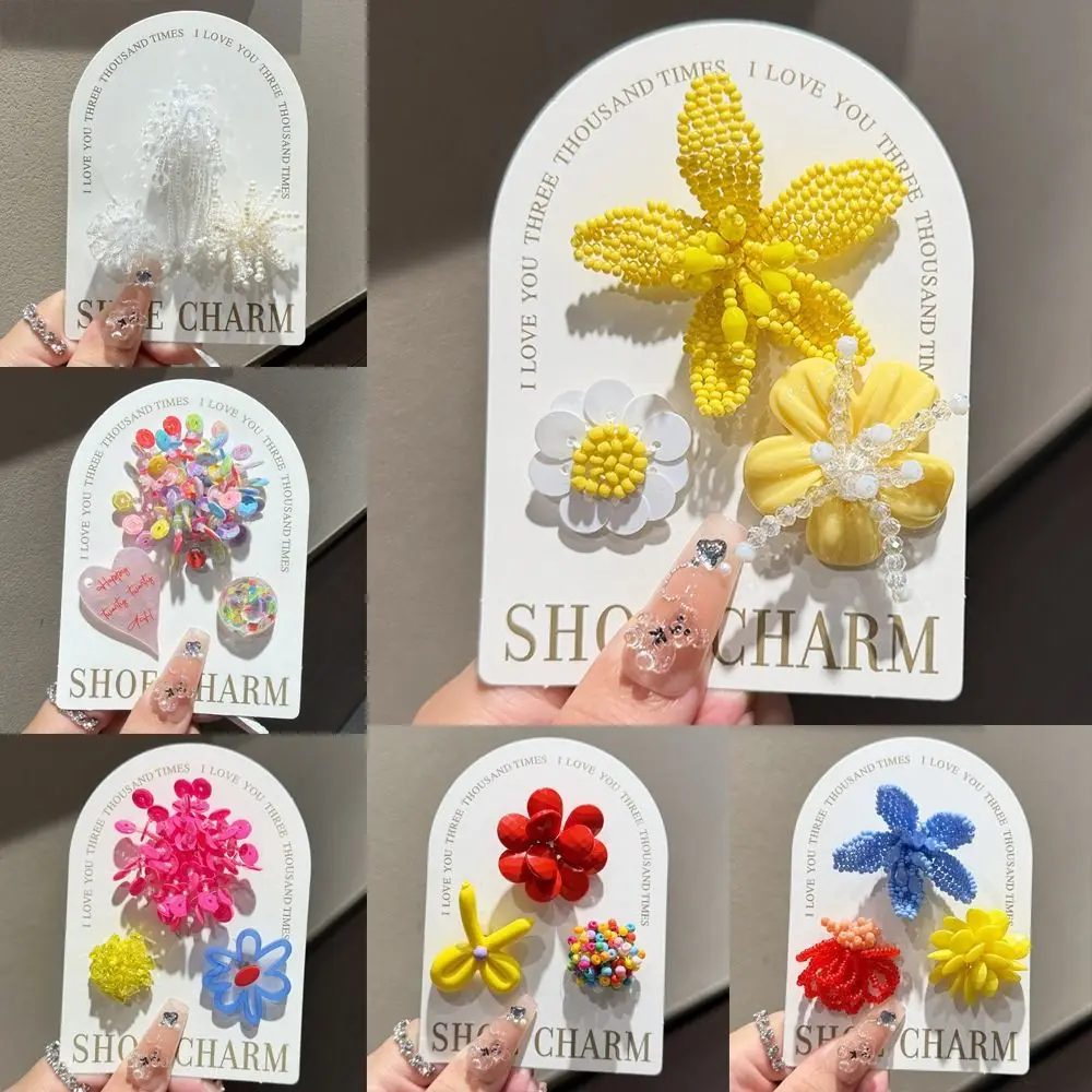 3pcs/set Flower Bead Chain Crystal Shoe Charms Tassel Pearl Sparkling Heavy Work Shoe Clips Handmade Elegant Jelly Shoes Charm