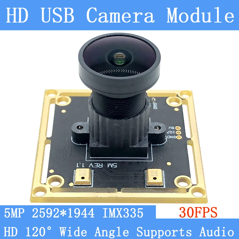 

Промышленное чистое физическое видеонаблюдение HD 500 Вт IMX335 UVC Широкоугольный 120 ° Веб-камера 30 кадров в секунду USB-модуль камеры поддерживает аудио для Android Linux