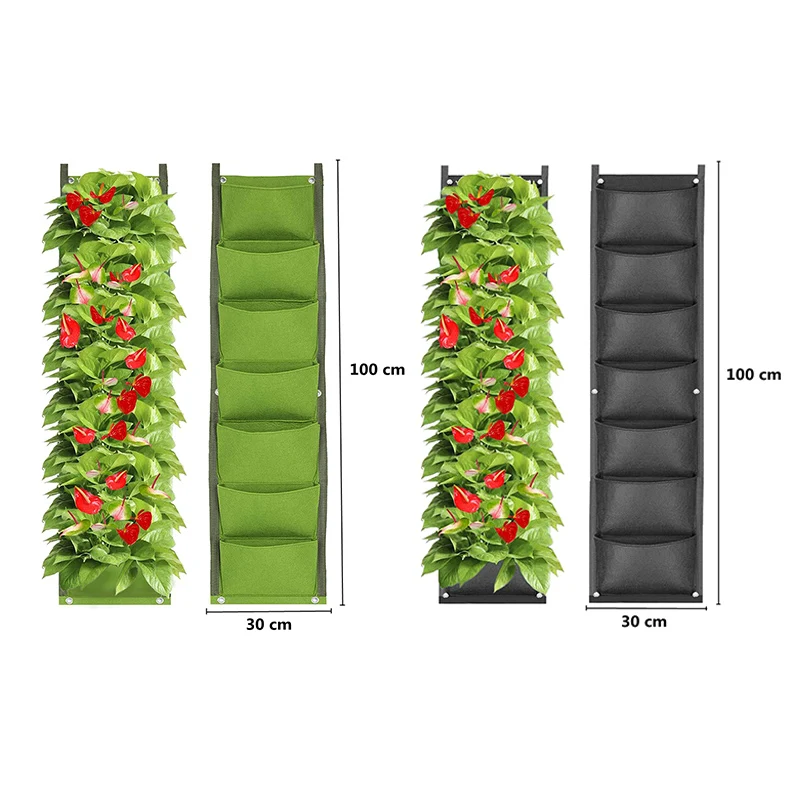 

7 pockets vertical grow bags hanging wall planting bag flower growing container planter pocket for home indoor outdoor K5