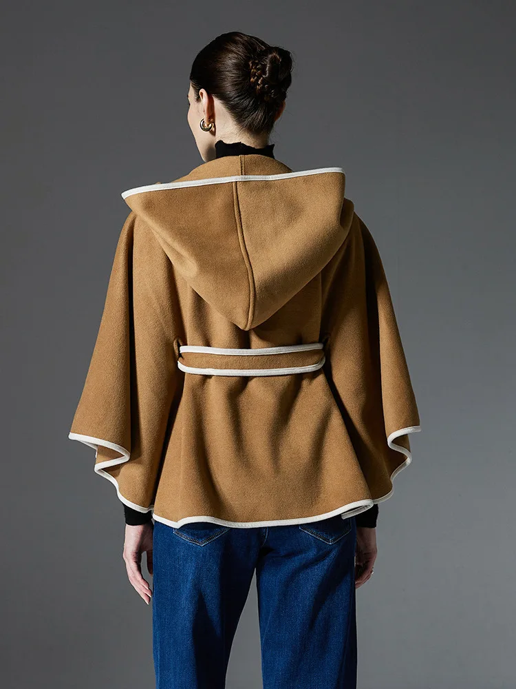 

Autumn Winter New Sle Khaki Double-Sided Woolen awl with Hat Home Comfortable Polyester Fiber Scarf Chinese Production