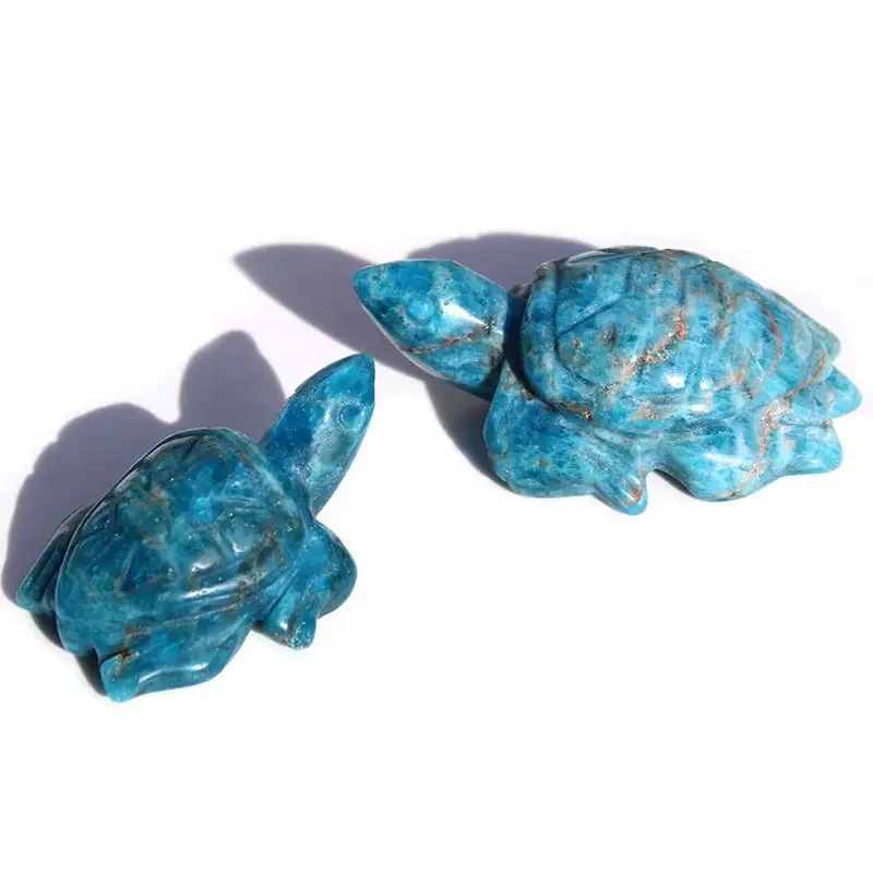 Unit One Piece Hand Carved Natural Gemstone Animal Carving Ornament Blue Apaite Crystal Turtle Figurines For Home Decoration