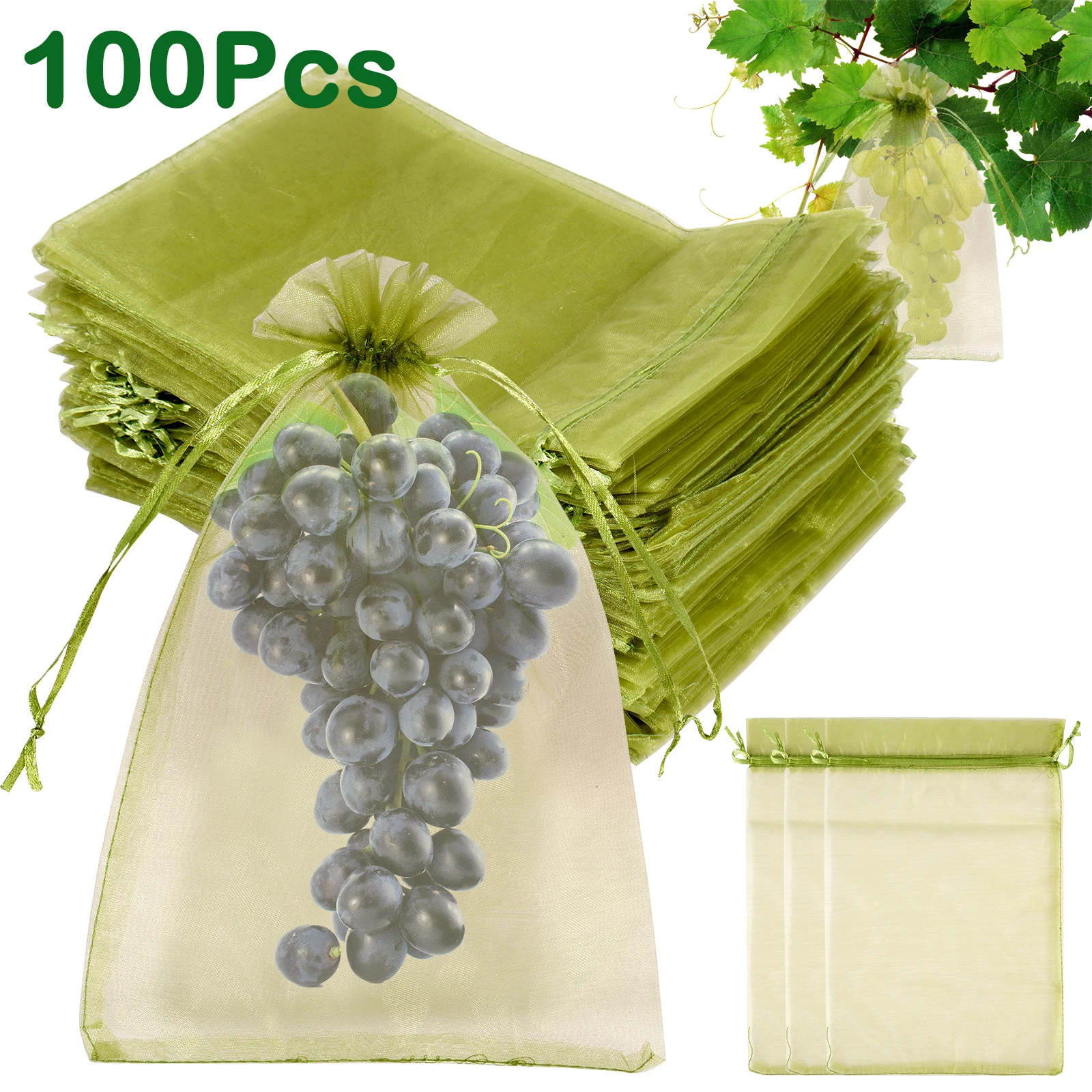 100Pc Fruit Grow Bags Garden Breathable Mesh Strawberry Grapes Protection Netting Bag with Drawstring For Pest Control Anti-Bird