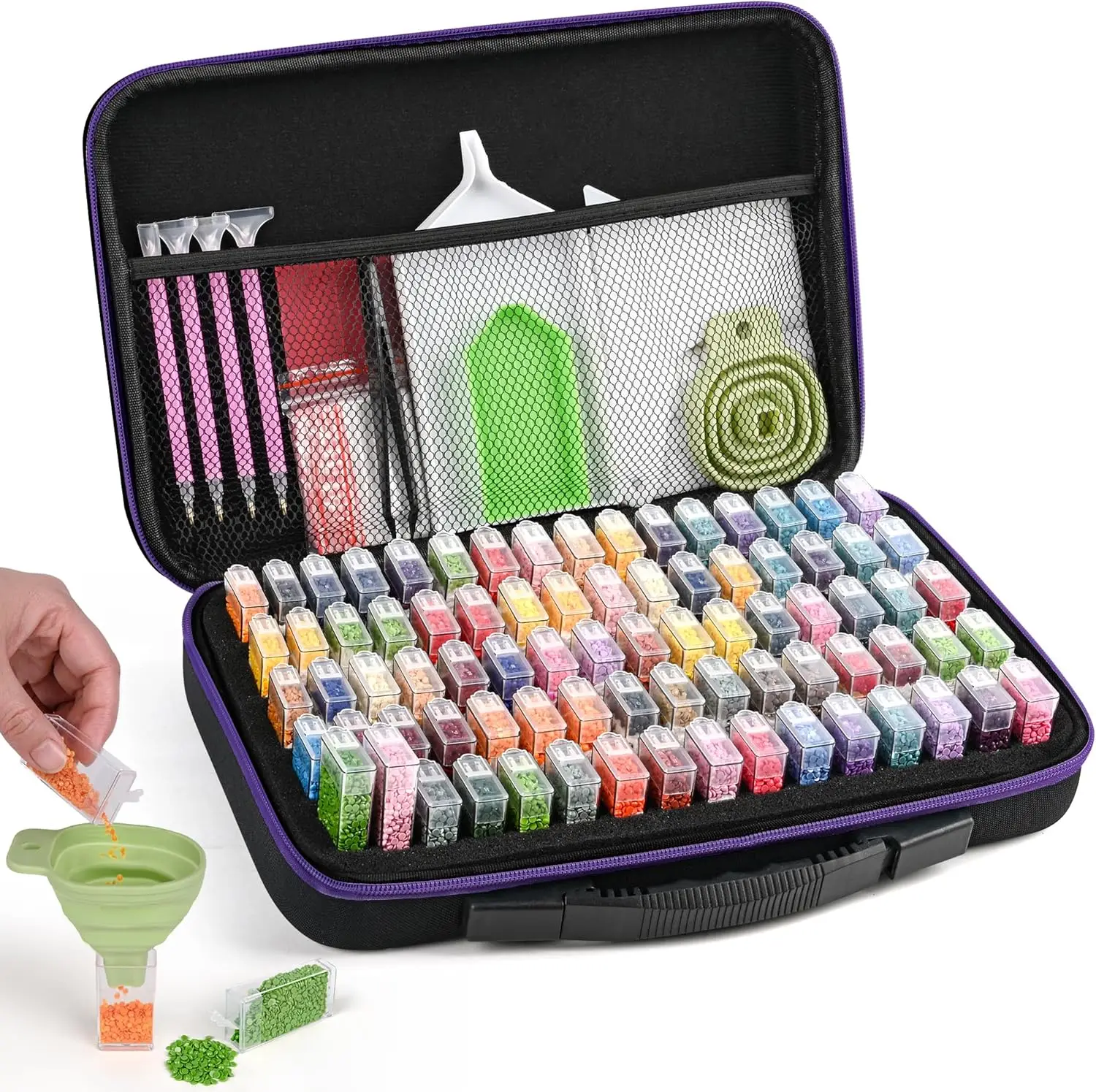 

Diamond Painting Storage Case Organizer with Containers, Purple and Black, Arts and Crafts Bead Storage Box with Accessories