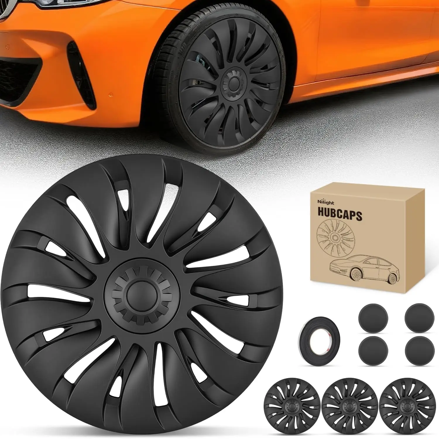 

Nilight 4Pcs Matte Black 19" Hubcaps for Tesla Model Y 2021-2024, Uberturbine Style Rim Protector Wheel Cover