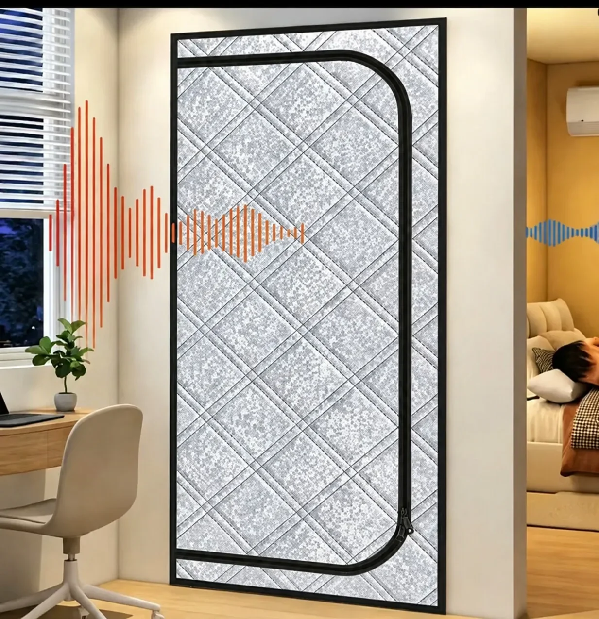 Winter Thermal Zippered Windproof Door Curtain (Model D), Insulated Windproof Sealing Strip, Thermal and Cold Insulation, Sun an