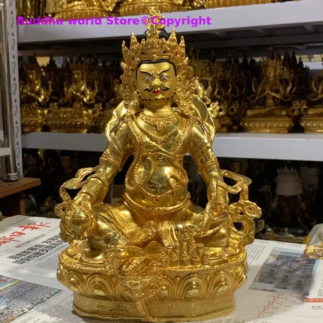 30cm large GOOD Buddhist supplies Temple buddha statue Buddhism GOOD LUCK yellow Jambhala fortune god buddha copper gold-plating