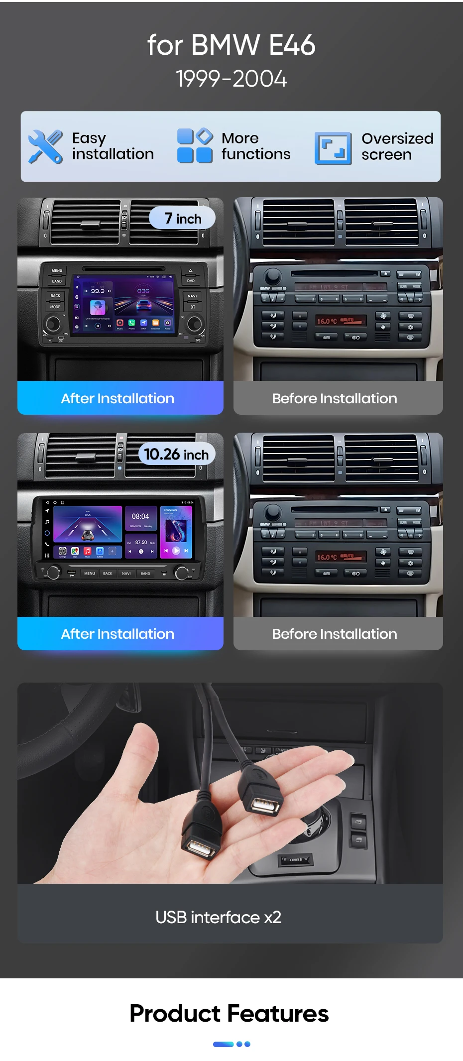 Junsun 7" 10,26" Kabelloses CarPlay Android Auto Autoradio für BMW E46 M3 318 320 325 330 335 Multimedia Kabelloses Apple CarPlay Smart Intelligentes System IPS Touchscreen Stereo Videoplayer 2 Din Autoradio Haupteinheit Navigation BT GPS 4G FM DSP RDS SWC – Detail 6