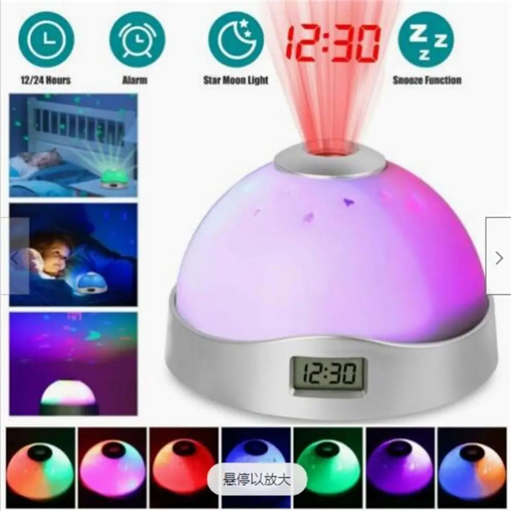LED Projection Alarm Clock Night Light Starry Sky Star Digital 7 Color  Changes Time Display Alarm Despertador Dropshipping