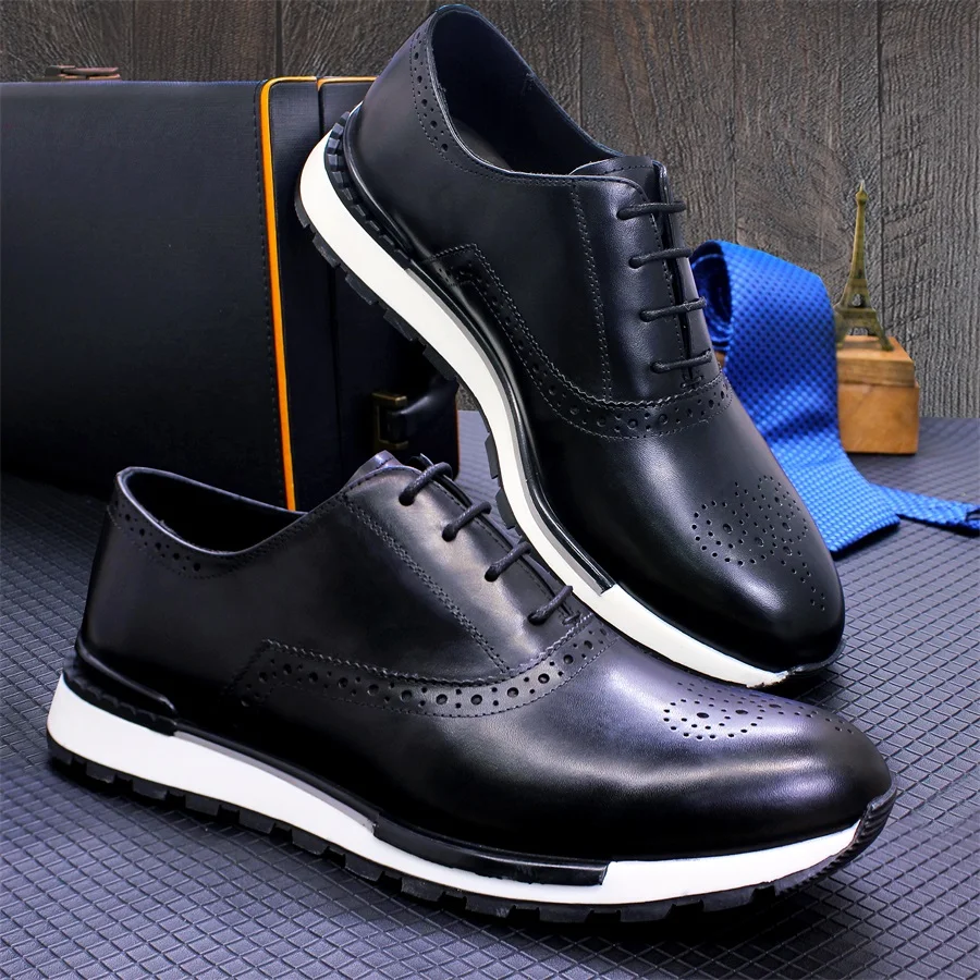 Casual Leather Men\'s Shoes Lace Up Comfortable Non-Slip Sole Brogue Sneakers Wedding Date Prom Men\'s Premium Leather Shoes.