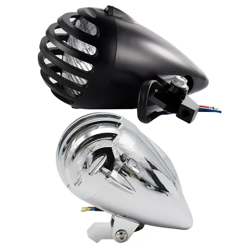 5.75 Inch Chrome Bullet Motorcycle Headlight Retro Grille Front Lamp For Harley Sportster 883 1200 Bobber Cafe Racer Custom