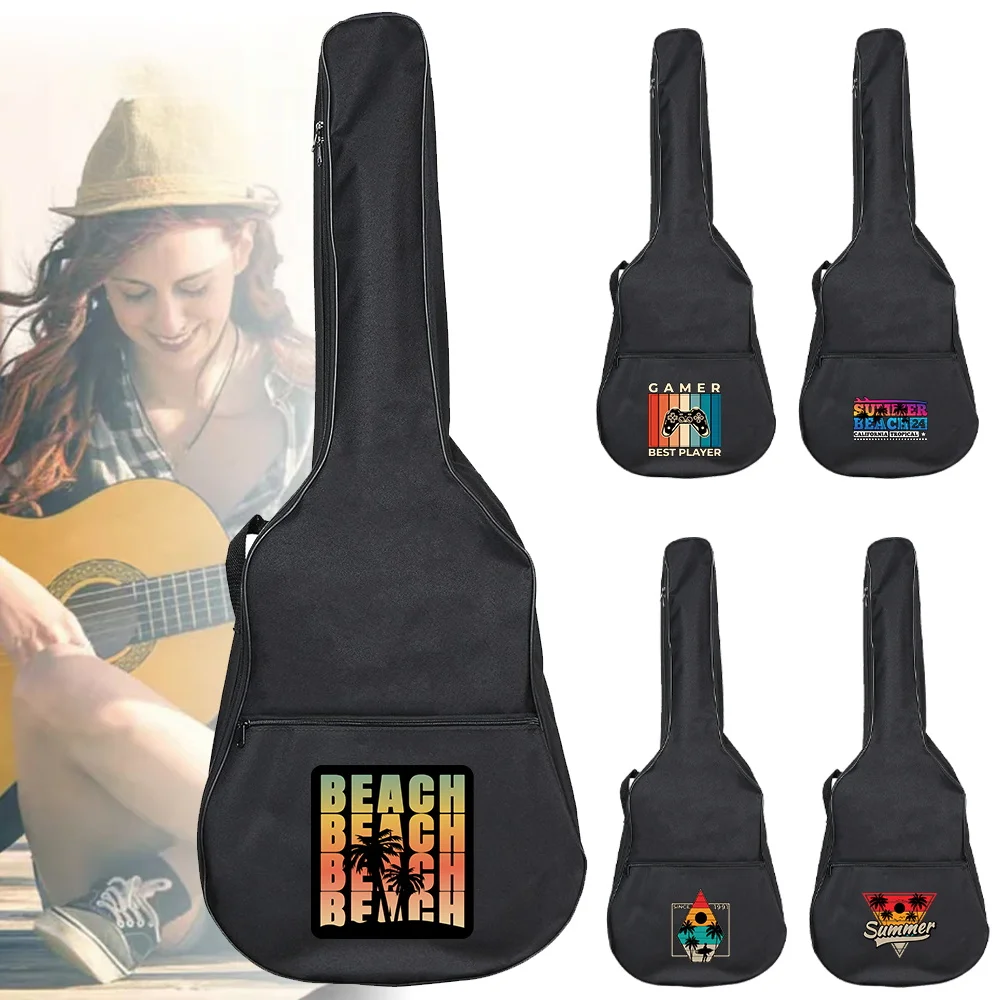 Portable Guitar Bag Guitar Case Acoustic Storage Pouch Holiday Print Series Waterproof Bag Backpack 31-41 Inch Instrument Bags