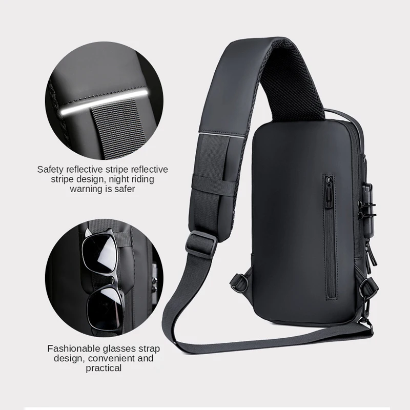 Borsa a tracolla multifunzione in pelle verniciata da uomo borsa a tracolla impermeabile borsa a tracolla da viaggio antifurto ricarica USB Sport Sling Pack