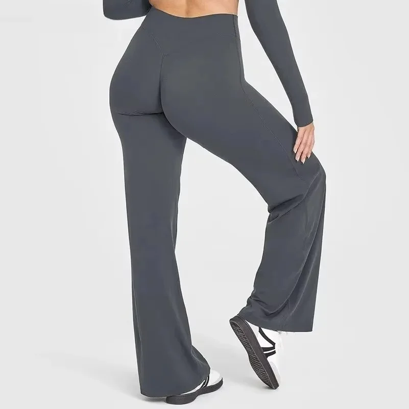 Women's Mid Waist Straight Leg Yoga Pants, Ultra Soft Butter Naked Feel Fabric, Gym Pilates Running Workout Trousers