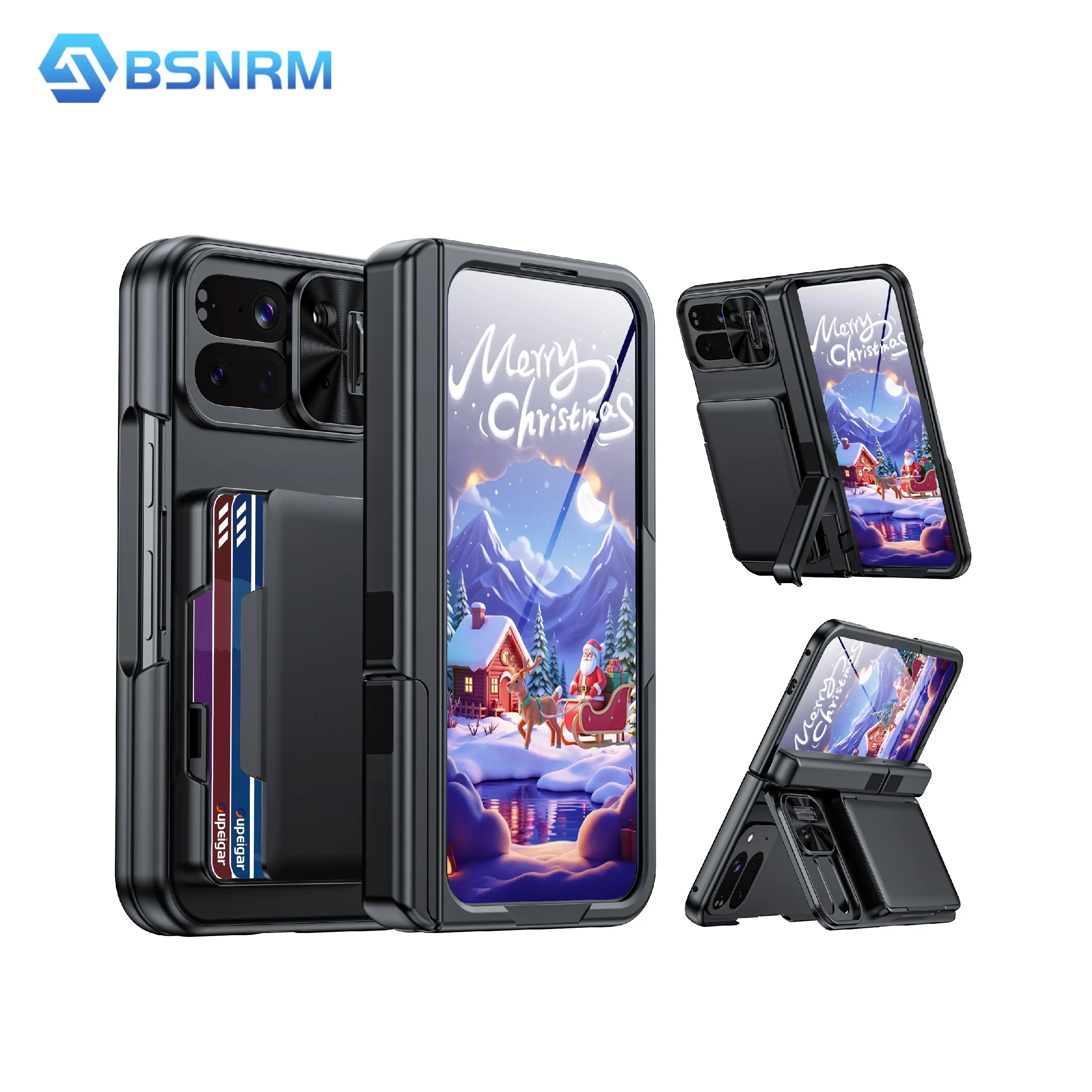 

Рождественский подарок, складной чехол для Google 10 Pro, встроенная подставка, защитная пленка для экрана, держатель для карт [блокировка RFID] чехол для камеры-черный