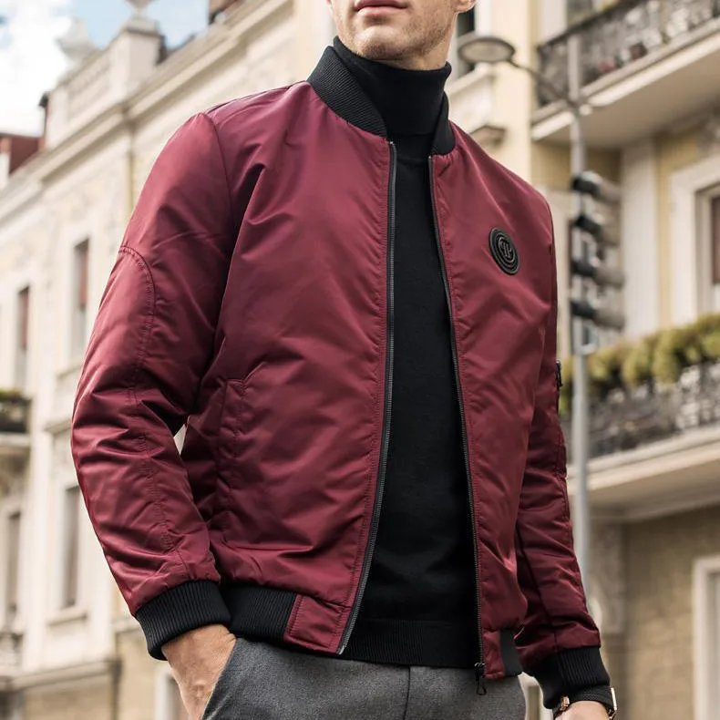 

Thickened Cotton Baseball Collar Flight Jacket Men's Short Style Warm Windproof Spring Autumn Outerwear ITiNS Standard Fit Ca...