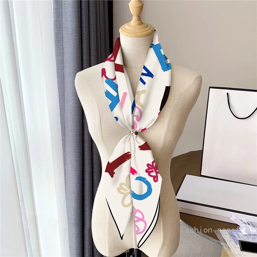 French Style New Black and White Letter Color Matching Women's Shawl Large Square Scarf Twill Silk Headscarf Scarf Wholesale image 5