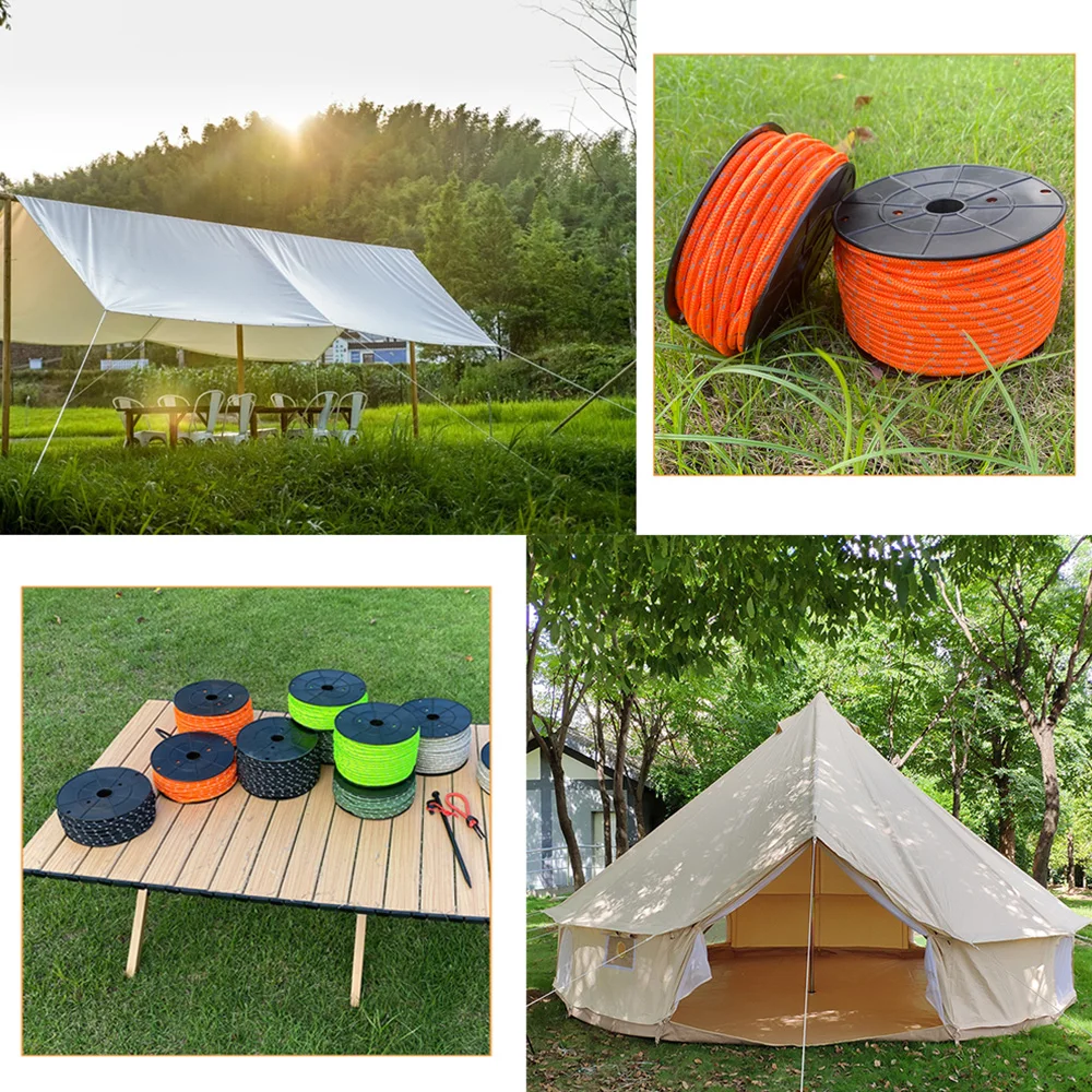 50 m reflektierendes Paracord, 6 mm Fallschirmschnur, Outdoor-Camping-Überlebensseil, langlebiges Regenschirm-Zelt-Lanyard, Wäscheleine