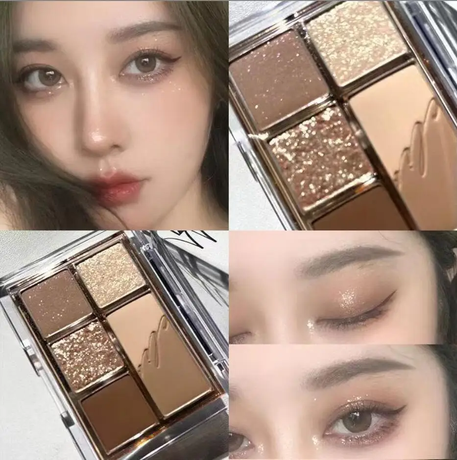 6 Color Eyeshadow Palette Red Wine Glitter Pearly Lasting Acrylic Eyeshadow Korean Eyes Makeup Tools Palette Cosmetics T2333