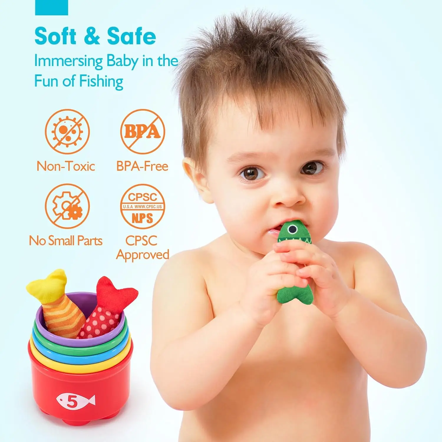 Cloth Fishing Game Set Toddler Toys Montessori Toys for Boy Girl Birthday Gift Stacking Cups Number Color Shape Learning Toy Kid
