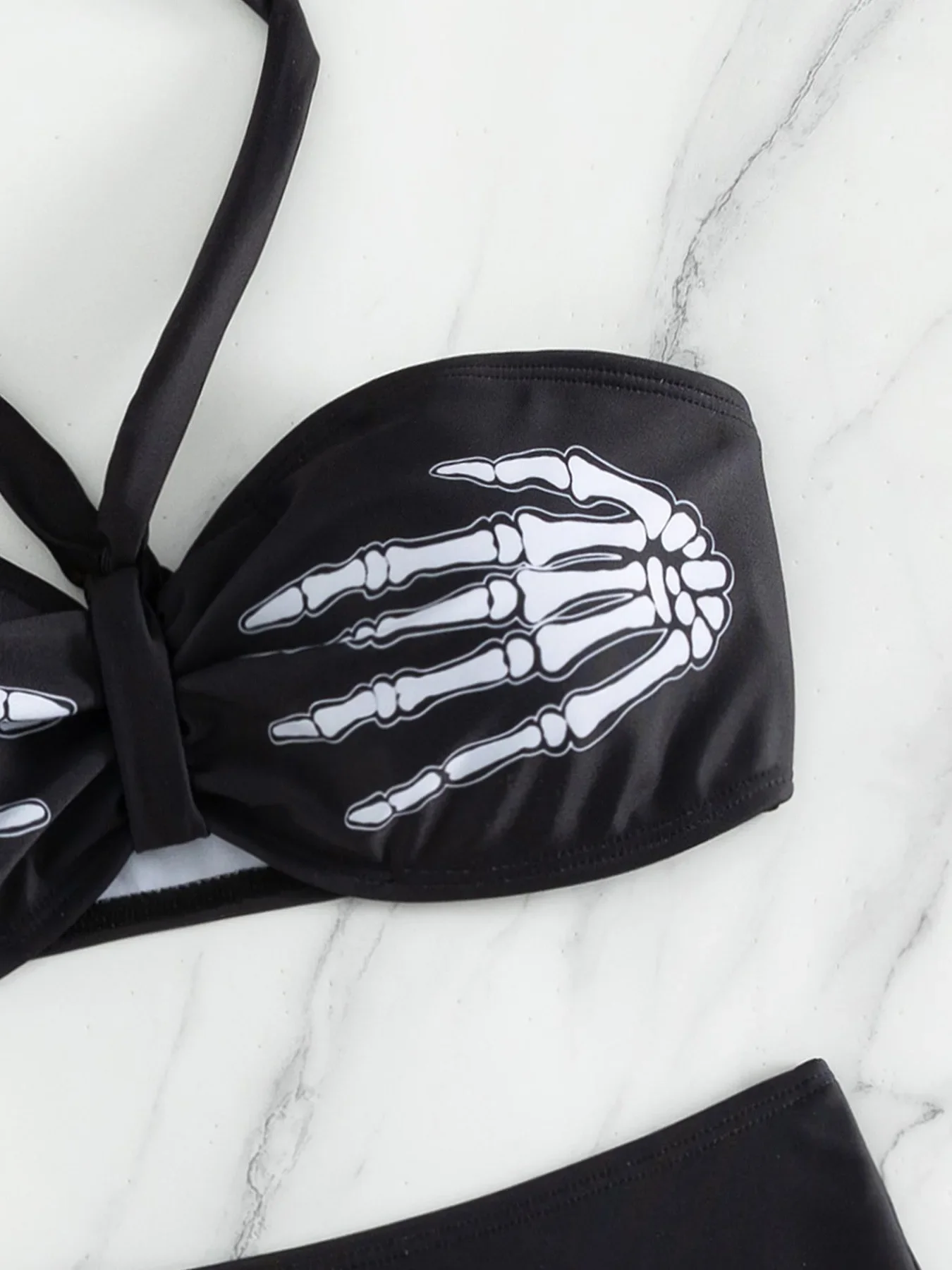 المرأة مثير الأسود الهيكل العظمي مجموعة البكيني العصابة لباس سباحة عالية الخصر ملابس السباحة قطعتين ملابس السباحة بحر البرازيلي Biquini