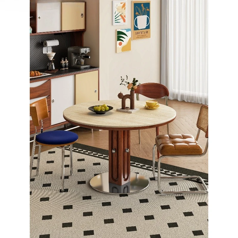 طاولة مستديرة من كلاود روك، طاولة طعام من القرون الوسطى، طاولة بلاطة صخرية من خشب الرماد