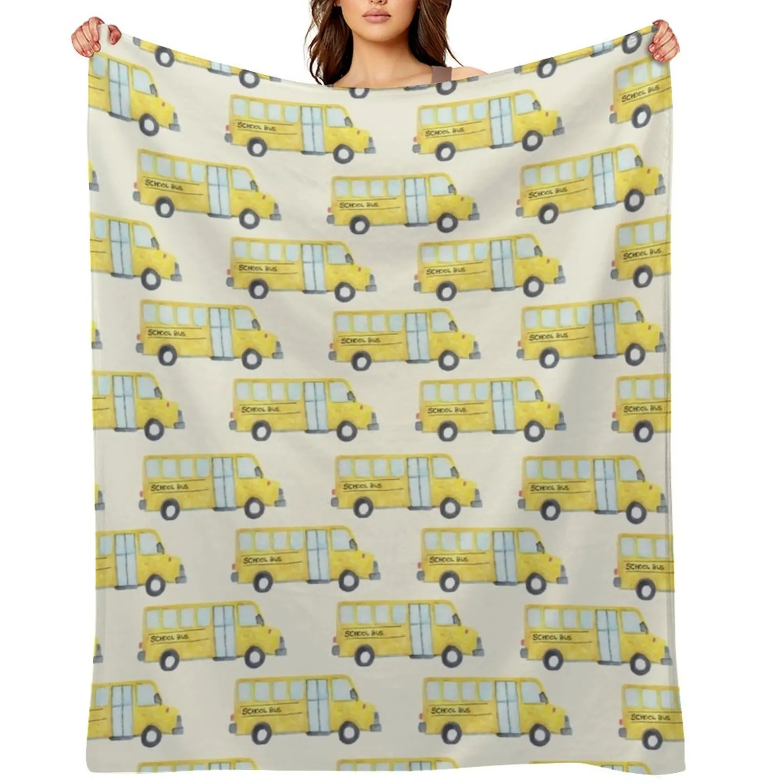 

School Bus Watercolor Pattern Throw Blanket Decorative Throw Large Bed covers Thin Blankets