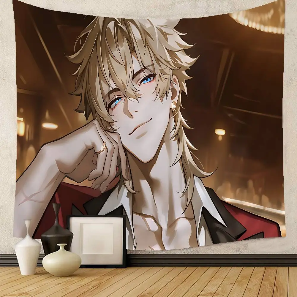 Genshin Impact Varka Cartoon Tapestry Art Science Fiction Room Home Decor Wall Hanging Sheets
