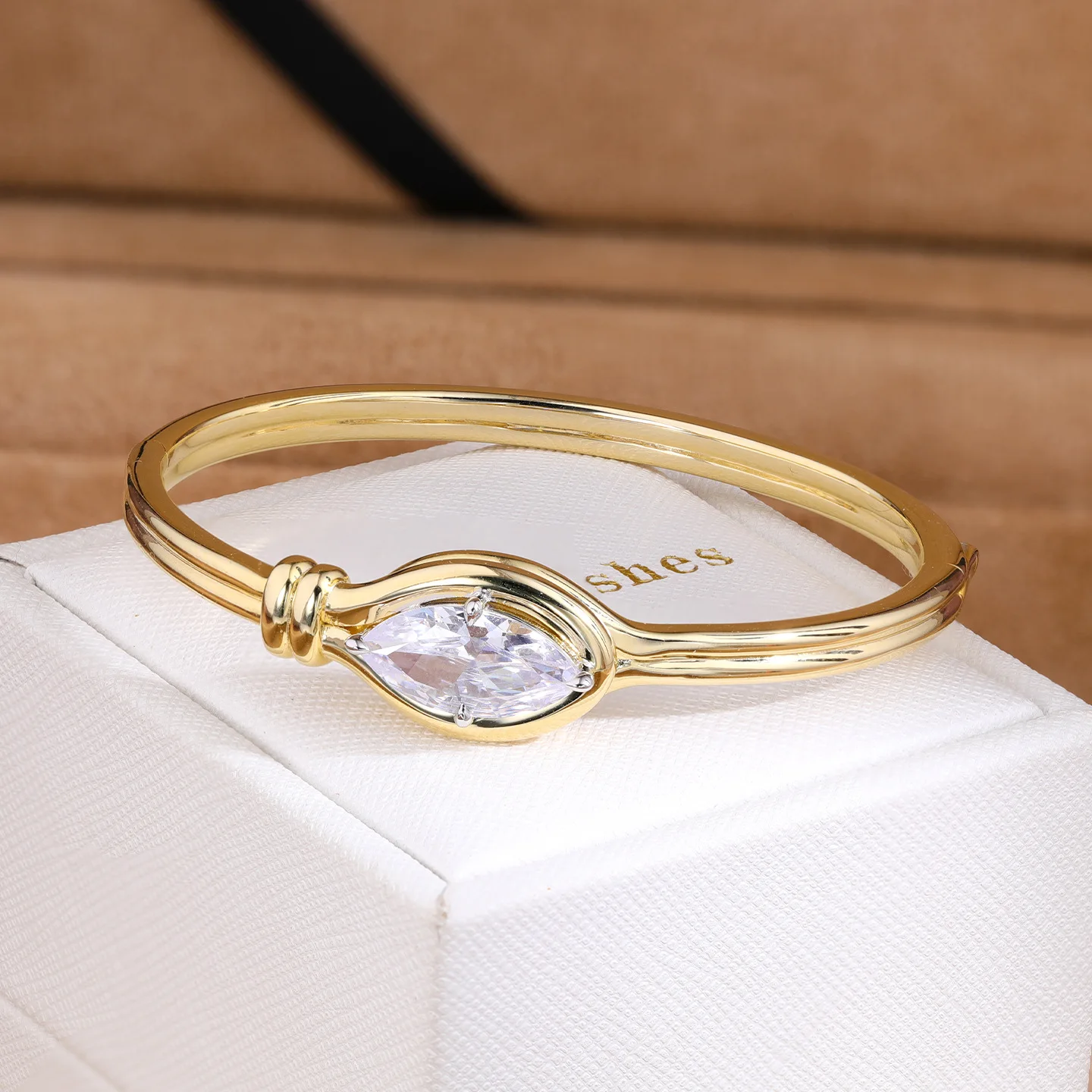 Light luxury marquise zircon bracelet S925 sterling silver gold-plated, narrow version, light luxury high-end feel  bangle