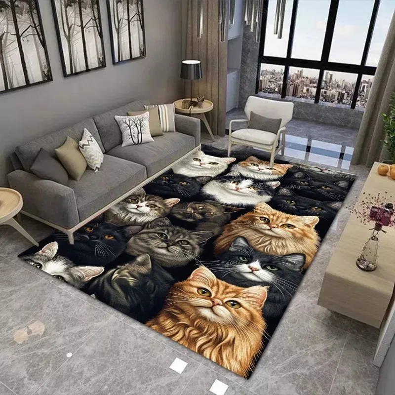 Cute Kitten Carpet Large Area Rug Suitable for Living Room and Bedroom Mats Anti Slip and Wear-resistant Soft Rug Fashionable