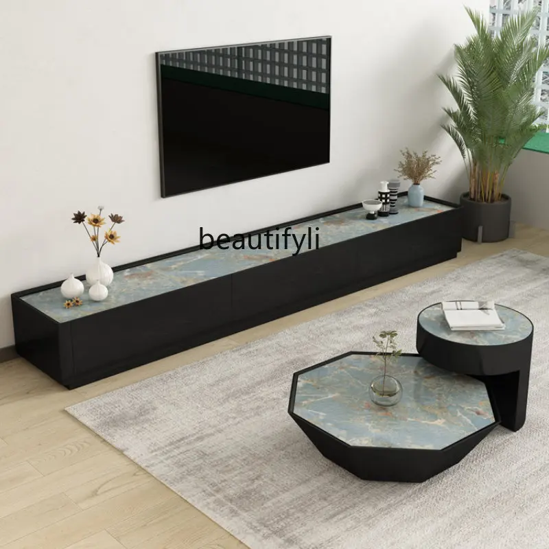 

yj Colorful Cloud Blue Stone Plate Coffee Table TV Cabinet Combination Modern Simple Home Italian Minimalist Octagonal Table