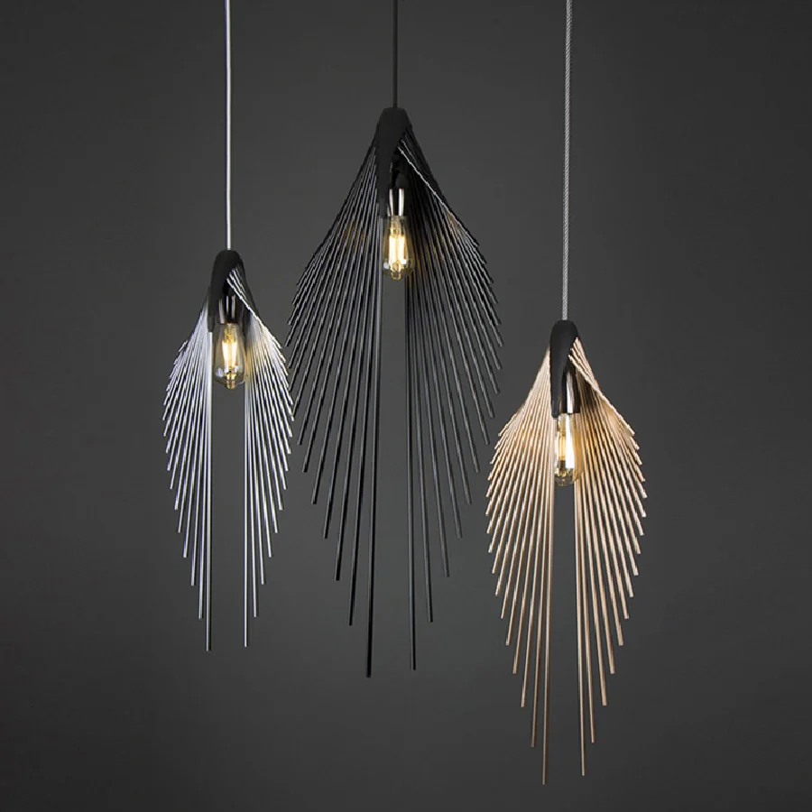 

Nordic retro Decorative Chandelier soft Decoration Model Room Wrought iron bird Wing hanging Wire Bedroom War Wable Lamp