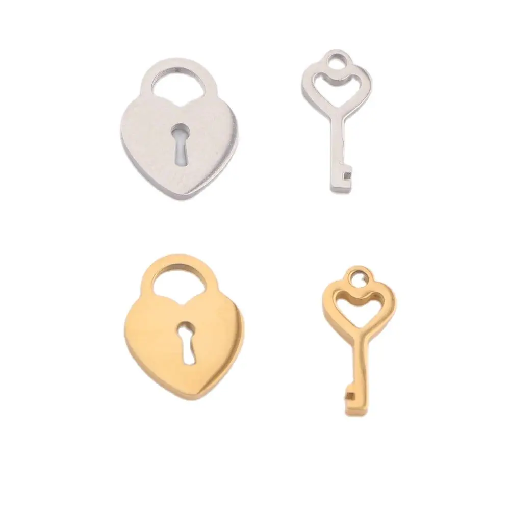 5 sztuk/partia polerowane na lustro klucz ze stali nierdzewnej i zamki Charms Mini miłość w kształcie serca wisiorki dla DIY tworzenia biżuterii — zdjęcie 2