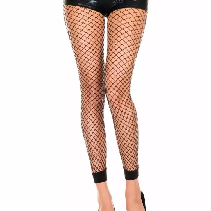 European American Style Mesh Stockings Hollow Out Fishnet Tights Breathable Sheer Footless Nine Points Legwear Female Fashion