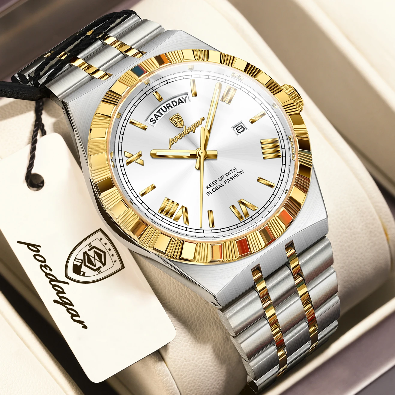 POEDAGAR Fashion Business Men's Watch Luminous Waterproof Week Date Luxury Man Wristwatch Stainless Steel Quartz Watches For Men image 3