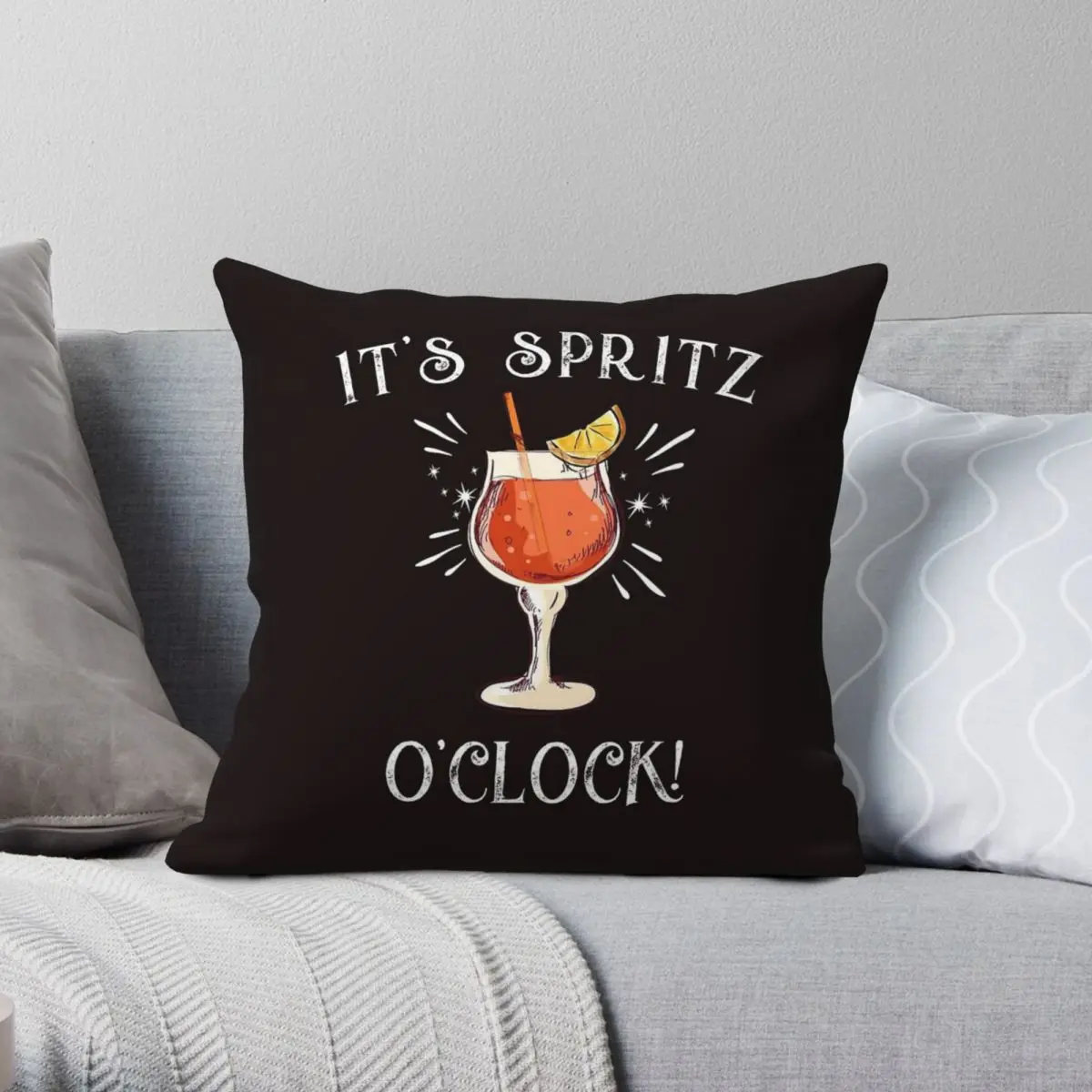 

Italian It's Spritz O'Clock Square Pillowcase Polyester Linen Velvet Pattern Zip Decor Sofa Cushion Cover 45x45