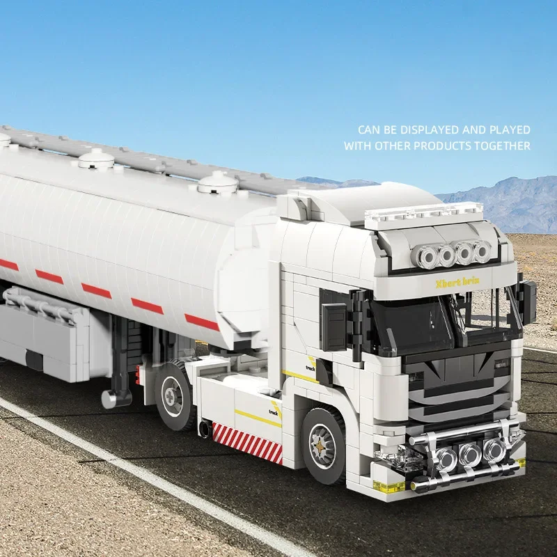 Técnico moc europeu caminhão tanque de combustível reboque blocos de construção conjunto diy cidade engenharia caminhão modelo kit brinquedos para crianças presentes