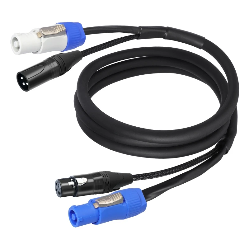 PowerCON DMX Combo Cable 3Pin PowerCON AC Input to Output&XLR Male to Female Audio Combination Cable for Stage Lighting