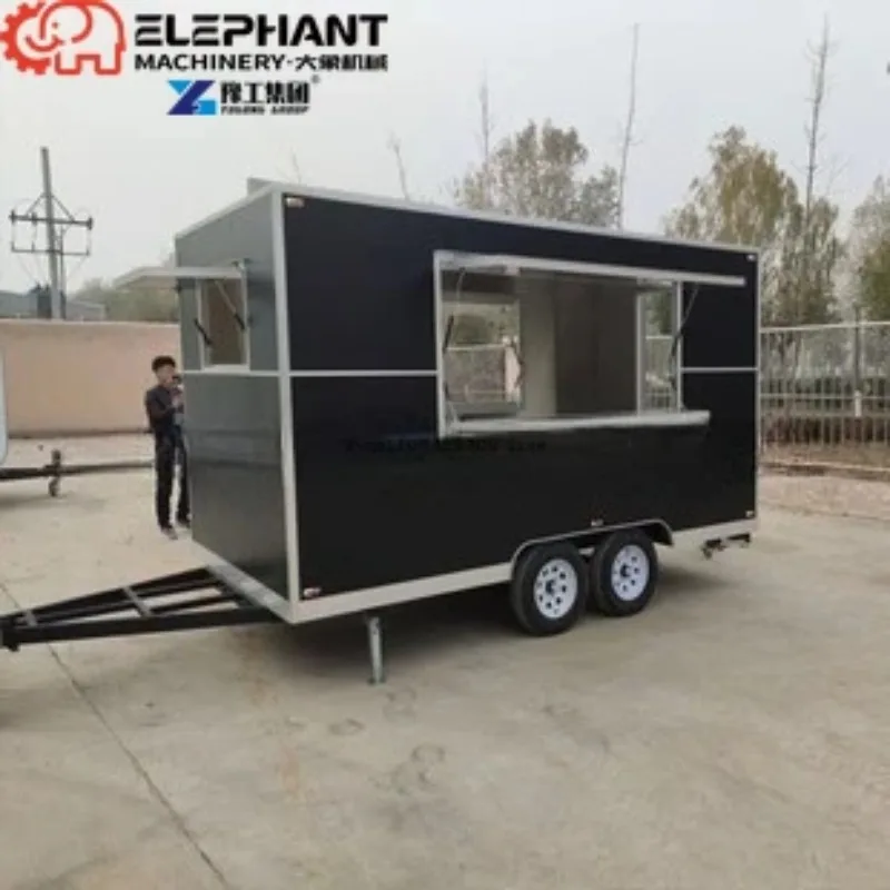 Square Mobile Food Trailer Fully Equipped Box Type Catering Trailer With Kitchen
