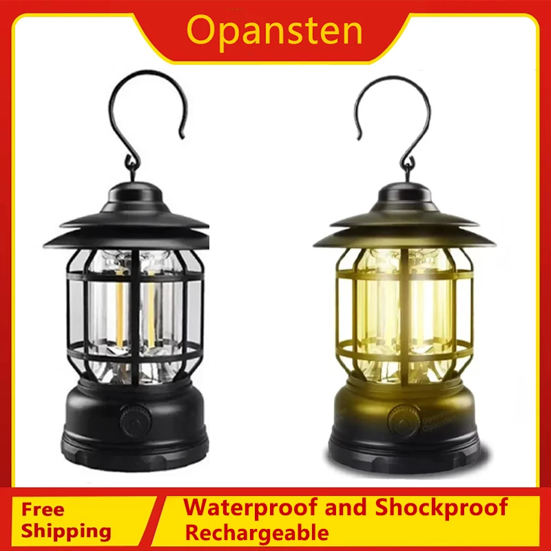 

Rechargeable Camping Lantern Stepless Dimming COB Portable Waterproof for Hiking Fishing Emergency Home Power Outages Indoor Out