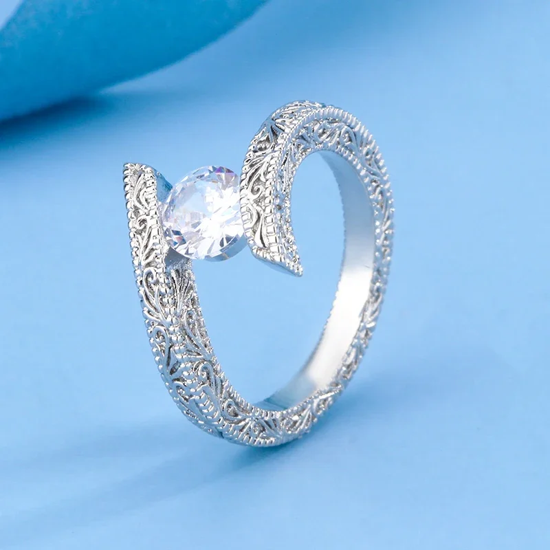DelicateTrendyWedding Engagement Rings Women Elegant Design Bling Bling Cubic Zirconia Fancy Anniversary Gift 925 Silver Jewelry