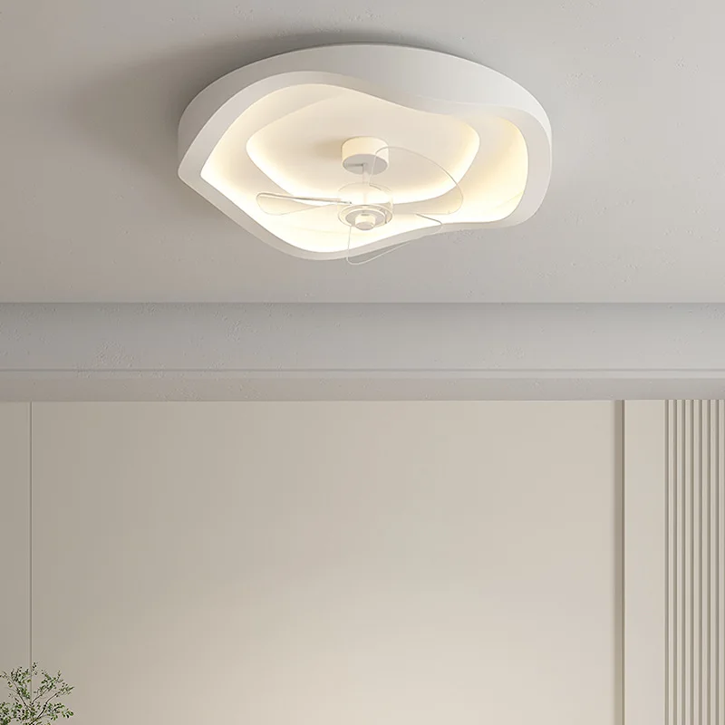 Modern Minimal Ceiling Fan Lamp for Low Profile Bladeless Flush Mount White Fan Lights Ceiling Fixtures for Bedroom Living Room