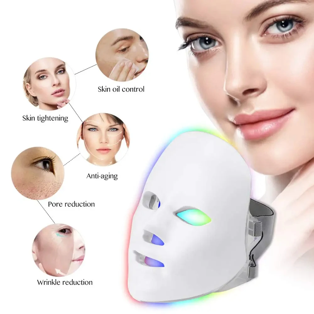 Mascarilla Led para el cuidado de la piel, mascarilla de belleza ligera de 7 colores con rejuvenecimiento de la piel Facial, blanqueamiento antiacné, mascarilla de belleza antienvejecimiento