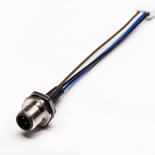 Panel Mount Connector M12 Male 4Pin Rear Mount With 24AWG Wires 50CM Length Shiled